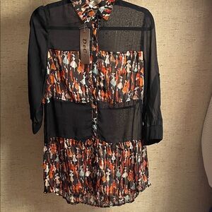 Boutique Black and Multicolor Sheer Women's Top